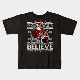 BELIEVE Santa Claus Rudolph the Rednose Shark CHRISTMAS UGLY SWEATER Kids T-Shirt